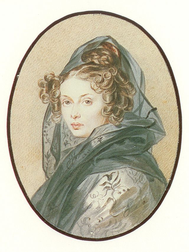 Александра (Александрина) Григорьевна Муравьёва (1804—1832). 1825. Акварель П. Ф. Соколова.